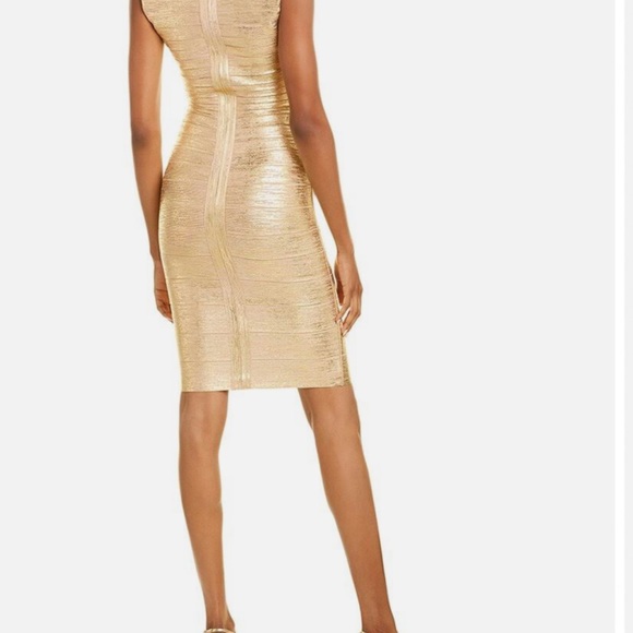 Herve Leger Gold Cap Sleeve Dress - Picture 2 of 7